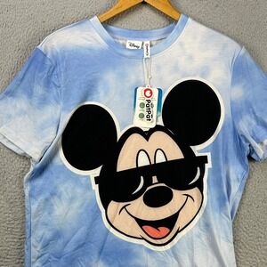 Disney T-Shirt Crew Neck Tee Unisex Medium Blue White Tie Dye Mickey Mouse NEW